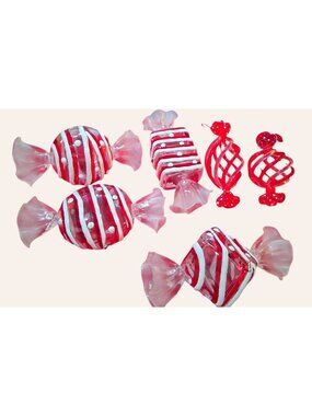 Large Set Of 6 Candy Ornaments/Candy Dishes Red White Decorative THEY Open!